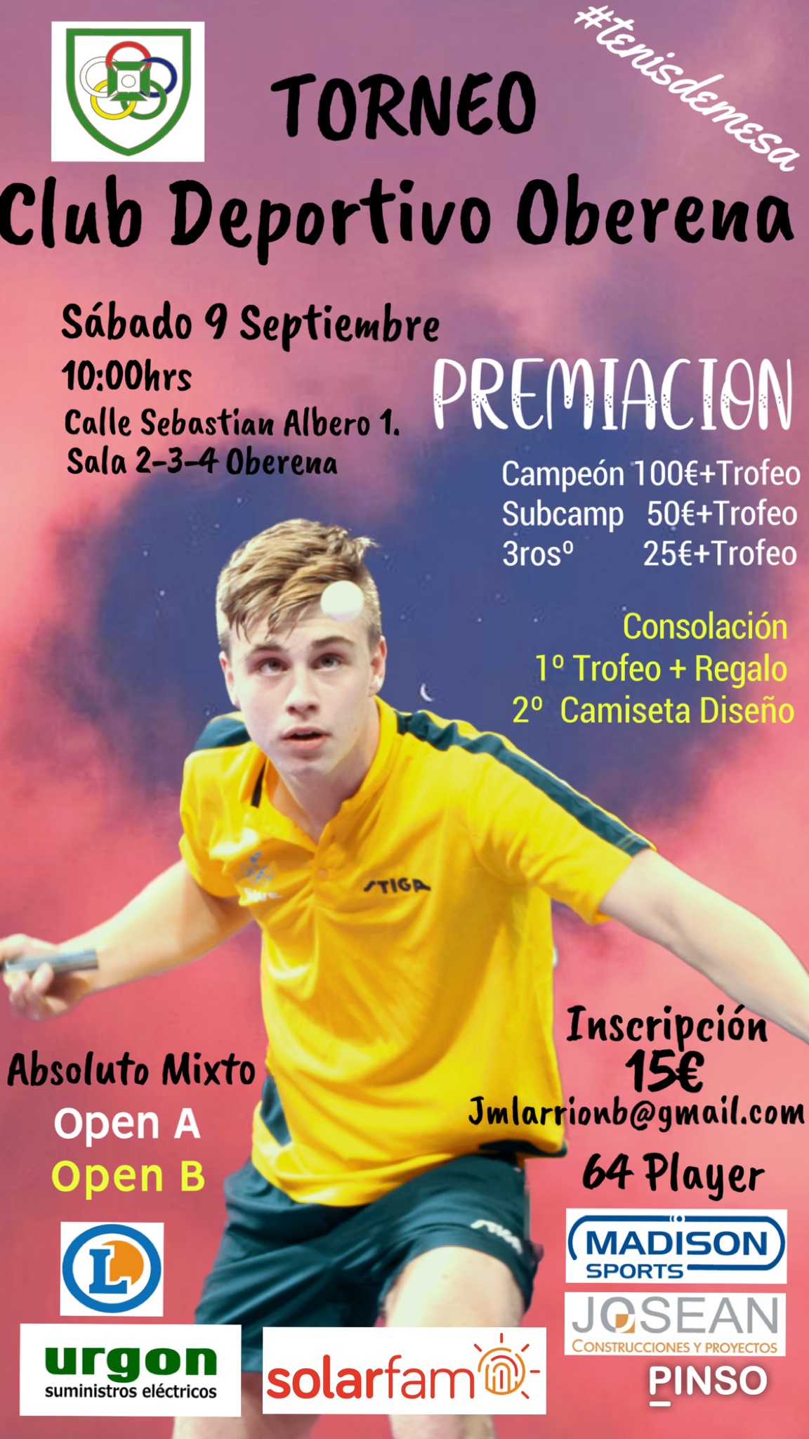 Torneo Abierto de Tenis de Mesa en Oberena (9 de septiembre)